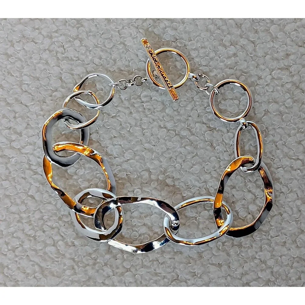 Chloe + Isabel Silver-Tone Hammered Oval Chain Link Toggle Bracelet w Dustbag